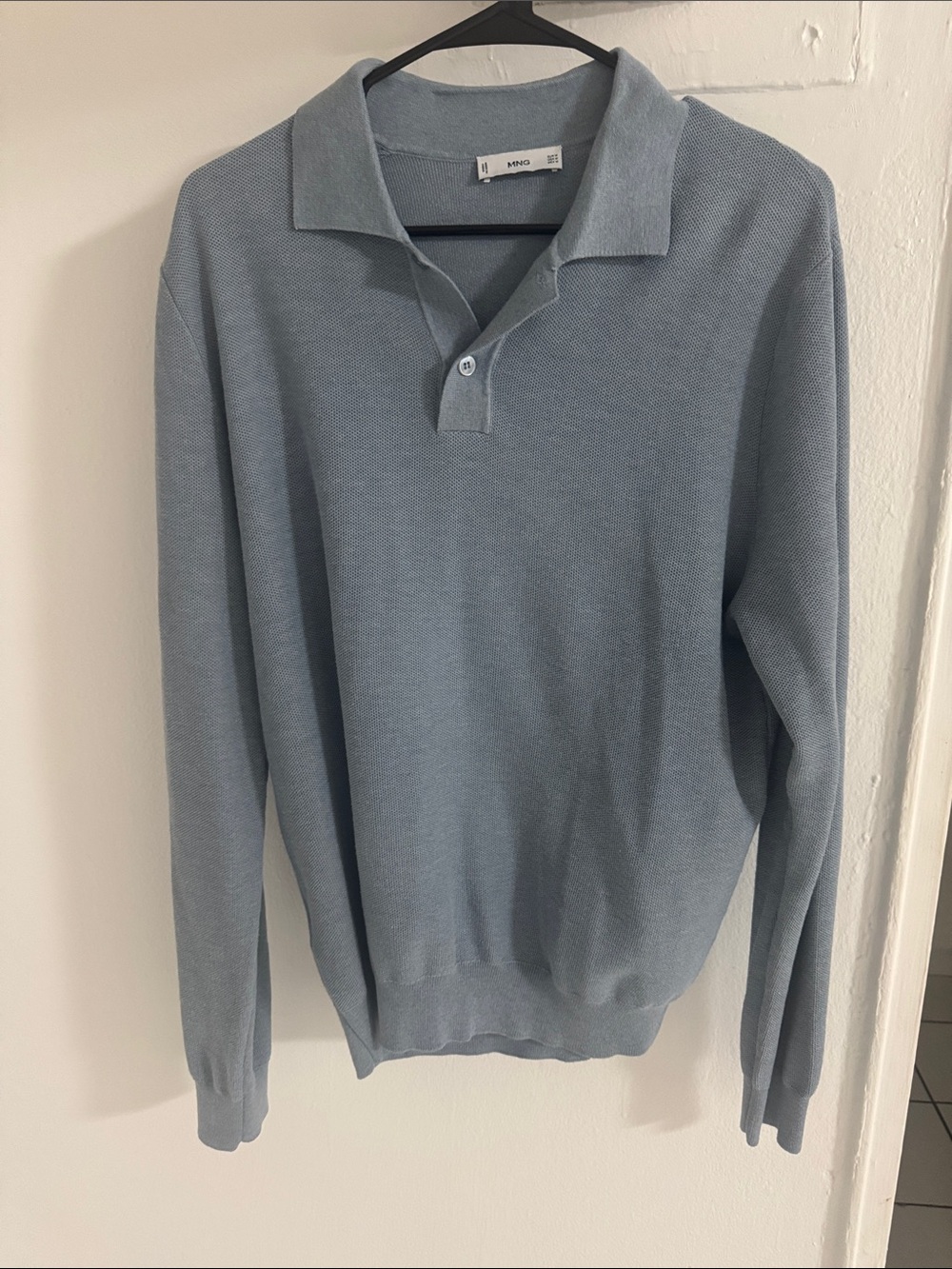 Mango Men’s Light Blue V-Neck Polo Sweater